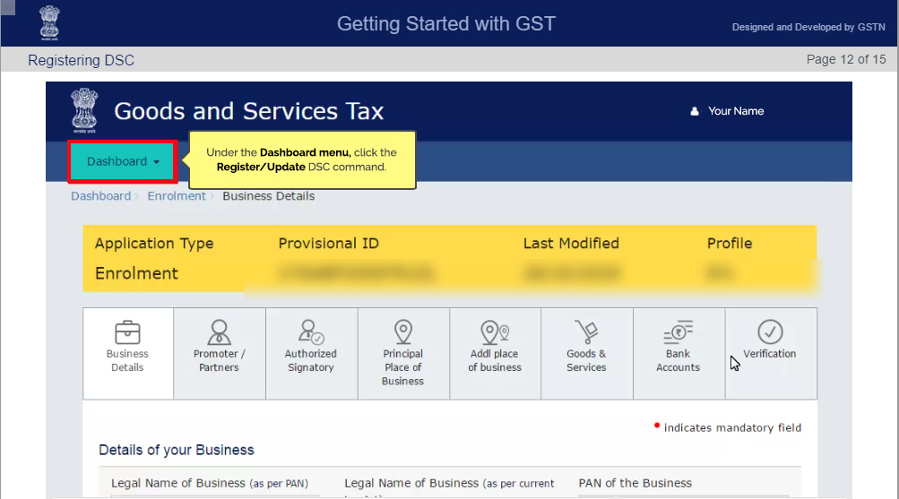 GST Enrollment Dashboard Display