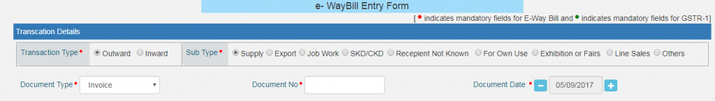 E-way bill entry Form