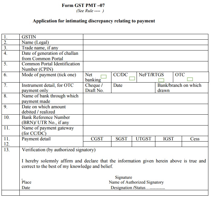 Form GST PMT-07