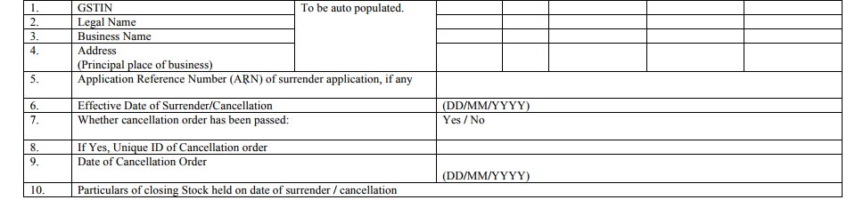 Details of Closing Stock in GSTR-10