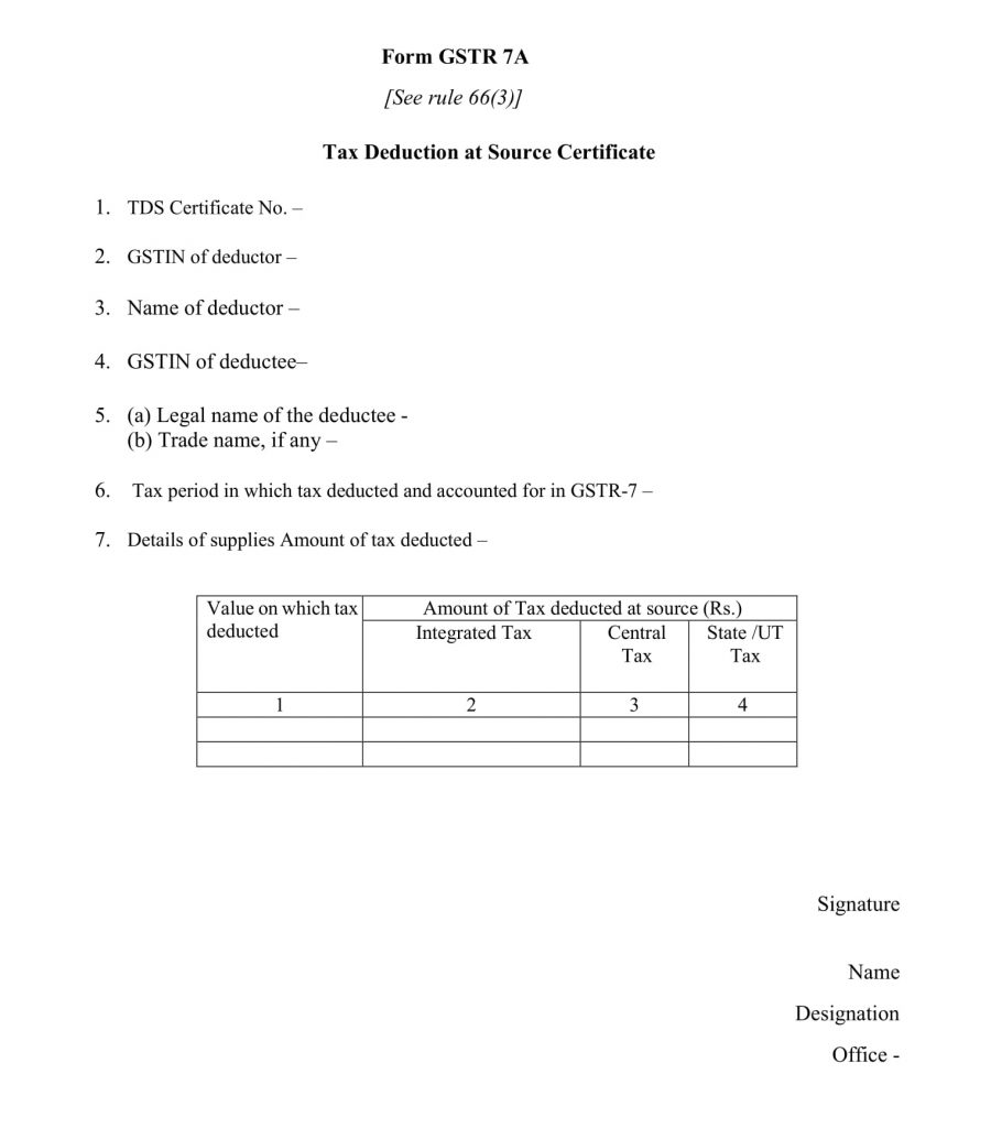 Form GSTR 7A under GST